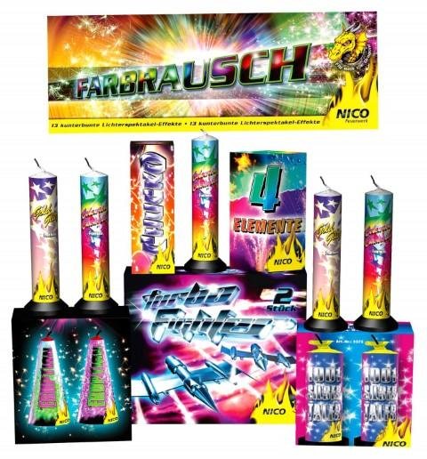 Farbrausch Leuchtsortiment - 133 teiliges Set leises Feuerwerk und prachtvolle Fontänen
