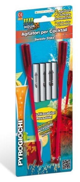 2 farbige Cocktail Stäbchen mit 4 Fontänen Einsätzen