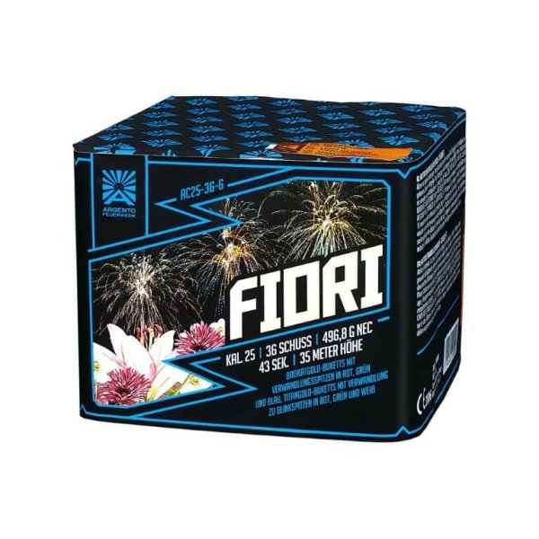 Fiori - 36 Schuss Feuerwerk mit großen goldenen Effekten mit bunten Sternen kombiniert!