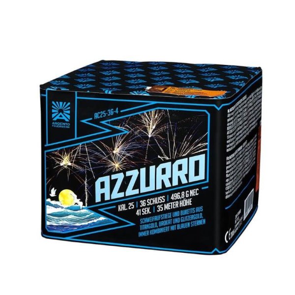 Azzurro - 36 Schuss Feuerwerk mit großen goldenen Effekten mit blauen Sternen kombiniert