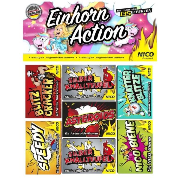 Einhorn Action - 135 teiliges Set Kinder und Jugendfeuerwerk F1