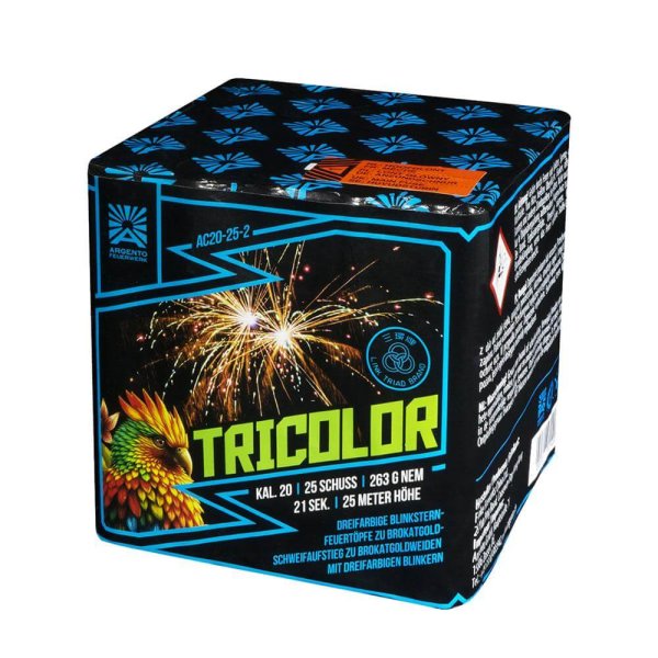 Tricolor - 25 Schuss Feuerwerk mit Blinksternbuketts und tollen Farbkombinationen