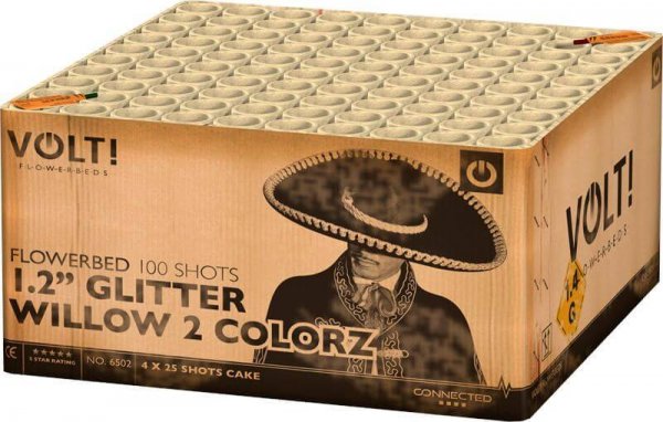 1,2" Glitter Willow 2 Colorz 100 Schuss Verbundfeuerwerk aus der Volt! Reihe 