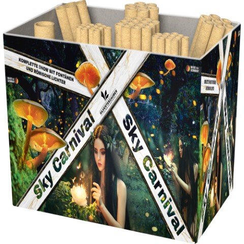 Sky Carnival - Kombination von XL Fontänen und Römischen Lichtern mit 591 Schuss