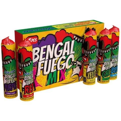 Bengal Fuego Mix - 5 kräftige Bengal Flammen in den Farben Purple, Grün, Gelb, Rot und Blau