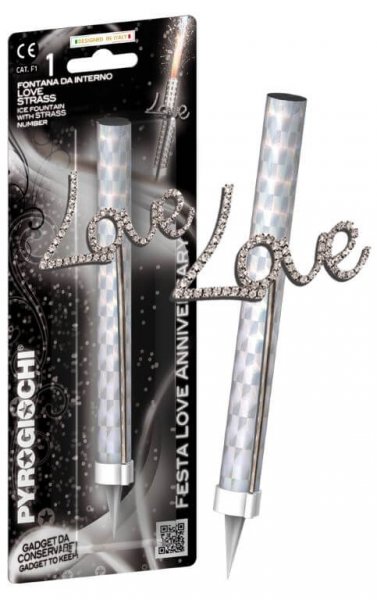 Eisfontäne mit Love Schriftzug aus Strass Steinen