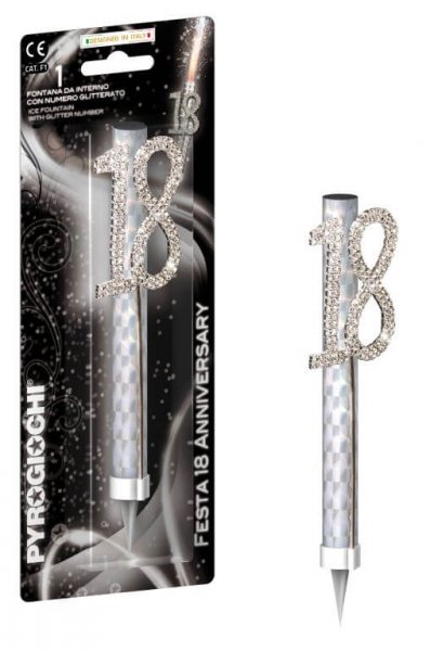 Eisfontäne mit der Zahl 18 aus glitzernden Strass Steinen