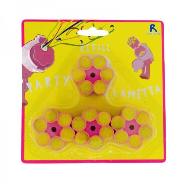 Lametta Nachfüllset in pink mit 4x6 Schuss Patronen mit bunten Luftschlangen