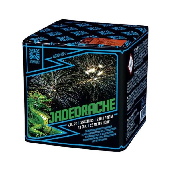 Jadedrache - 25 Schuss Feuerwerk mit grünen Blinksternbuketts und tollen Farbkombinationen