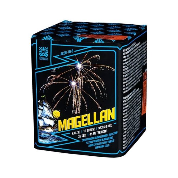 Magellan - 16 Schuss Feuerwerksbatterie mit zweifarbigen Effekten.